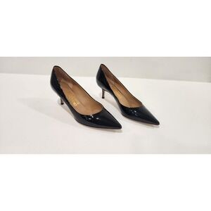 Salvatore Ferragamo Shoes Sz 5.5Black Patent Leather Med Heel Pointed Toe Pumps